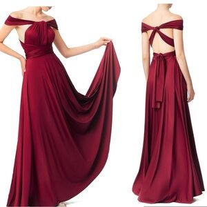Red Infiniti maxi dress formal party cocktail halter off shoulder open back